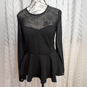 Divided Black Long Sleeve Peplum Top